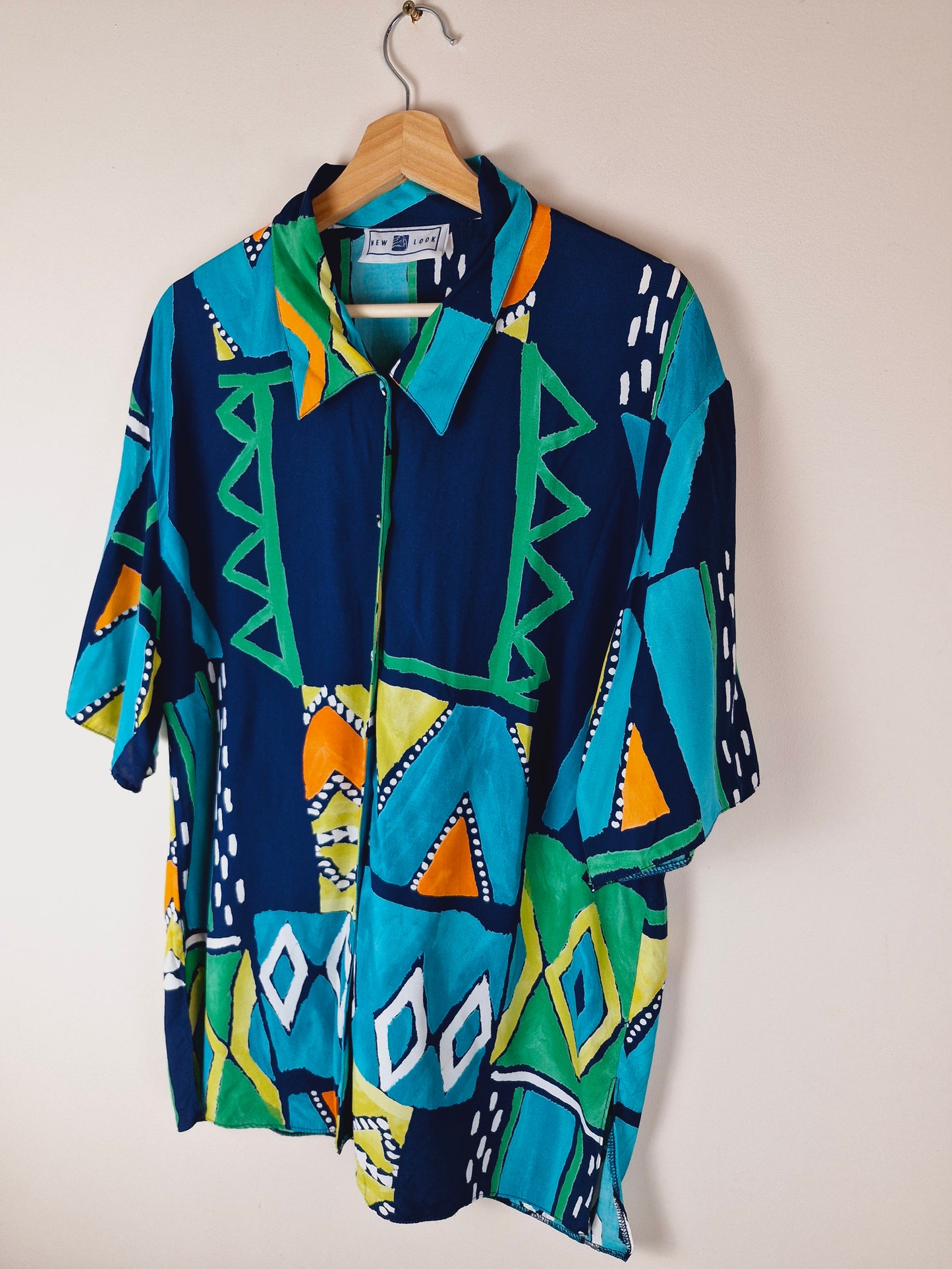 Vintage 90s Funky Summer Viscose Shirt Top XL