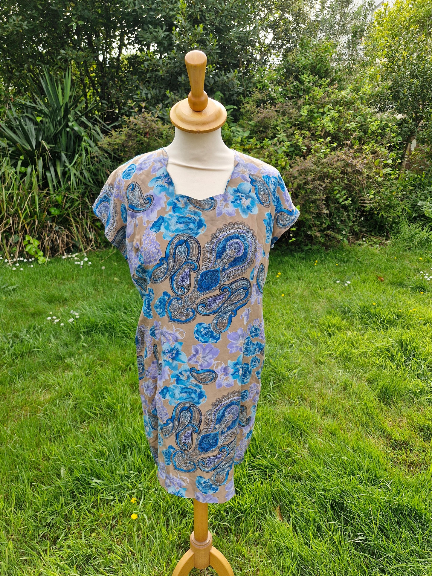 Handmade Vintage Silk Blue Floral Dress M