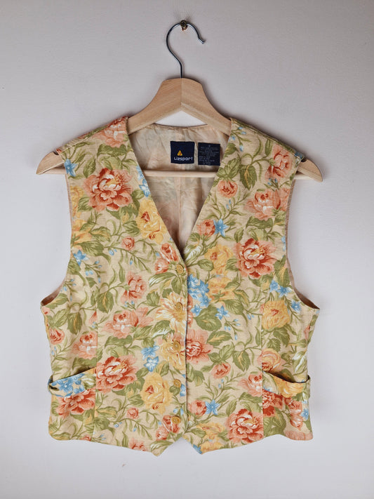 Vintage 90s Floral Tapestry Waistcoat M