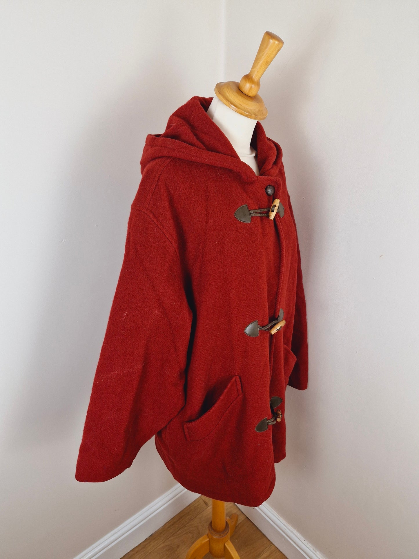 Vintage Red Wool Duffel Coat XL