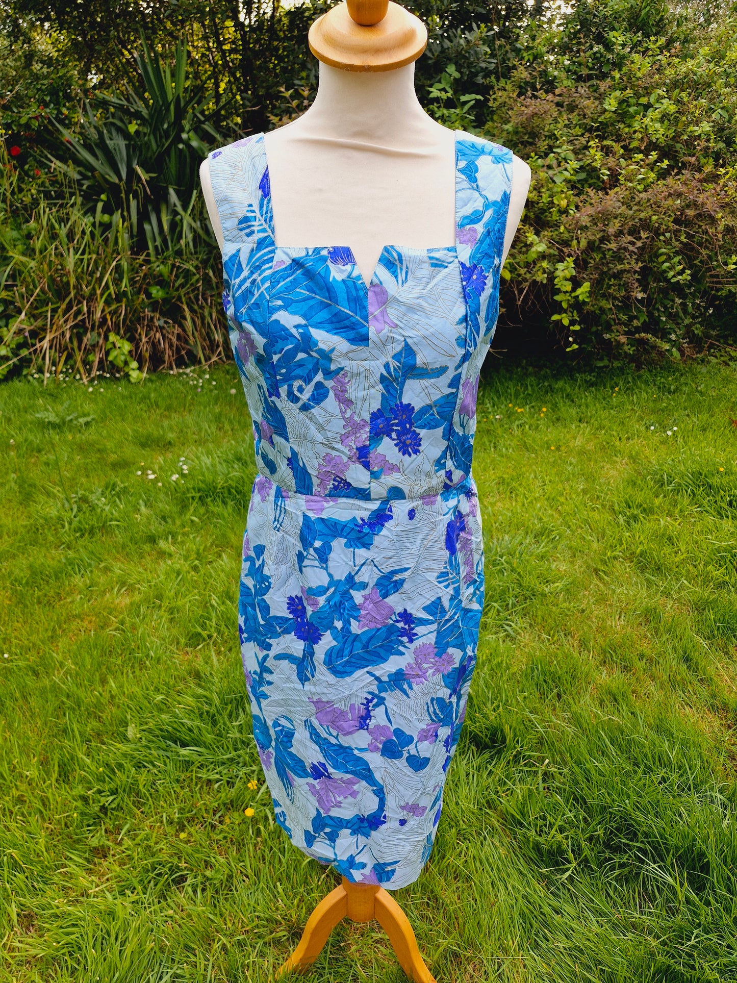 Vintage Thai Silk Blue Shift Dress S