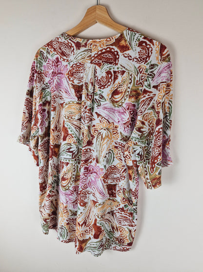 Vintage Viscose Linen Summer Top Paisley Print M L