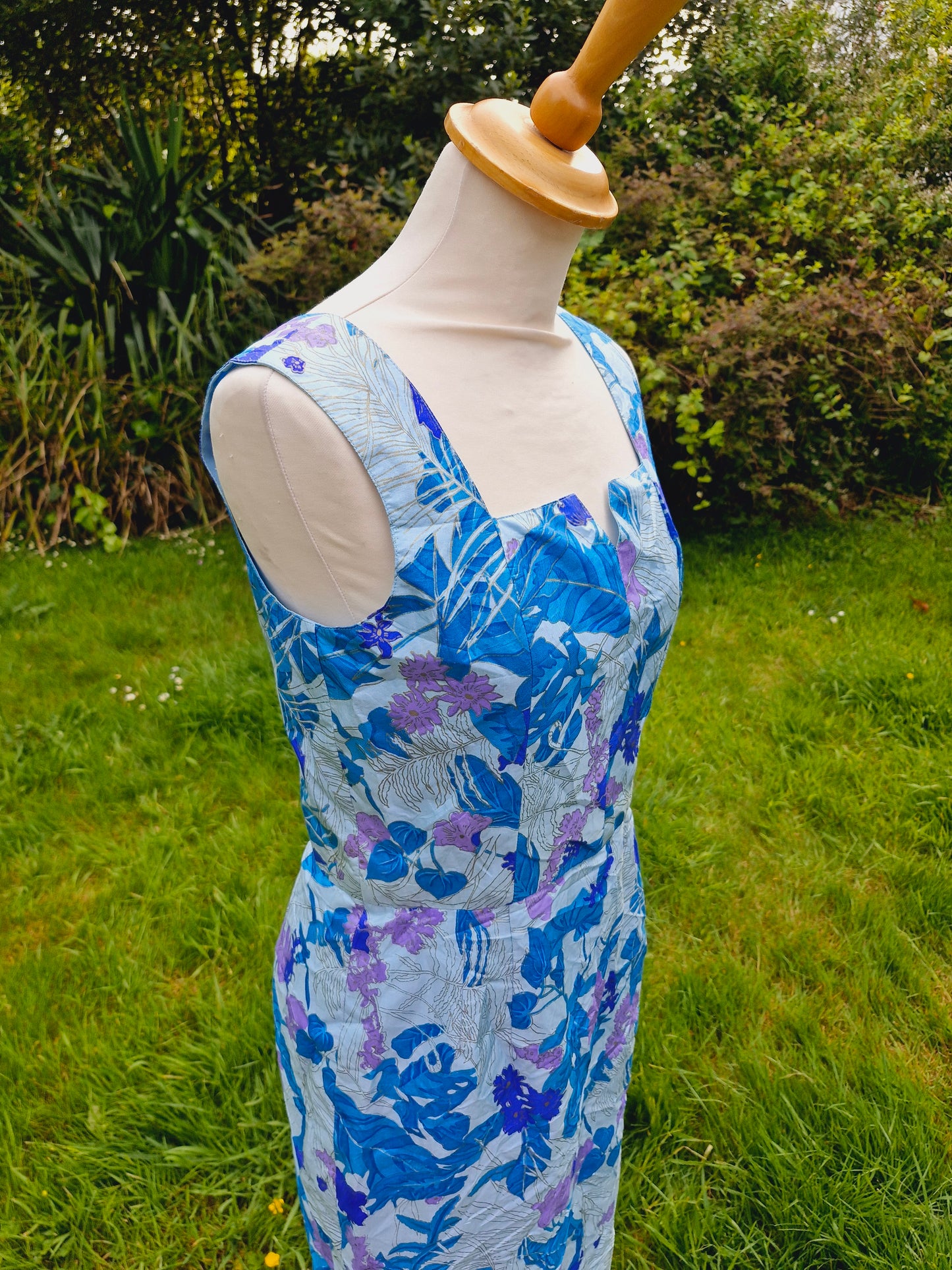 Vintage Thai Silk Blue Shift Dress S