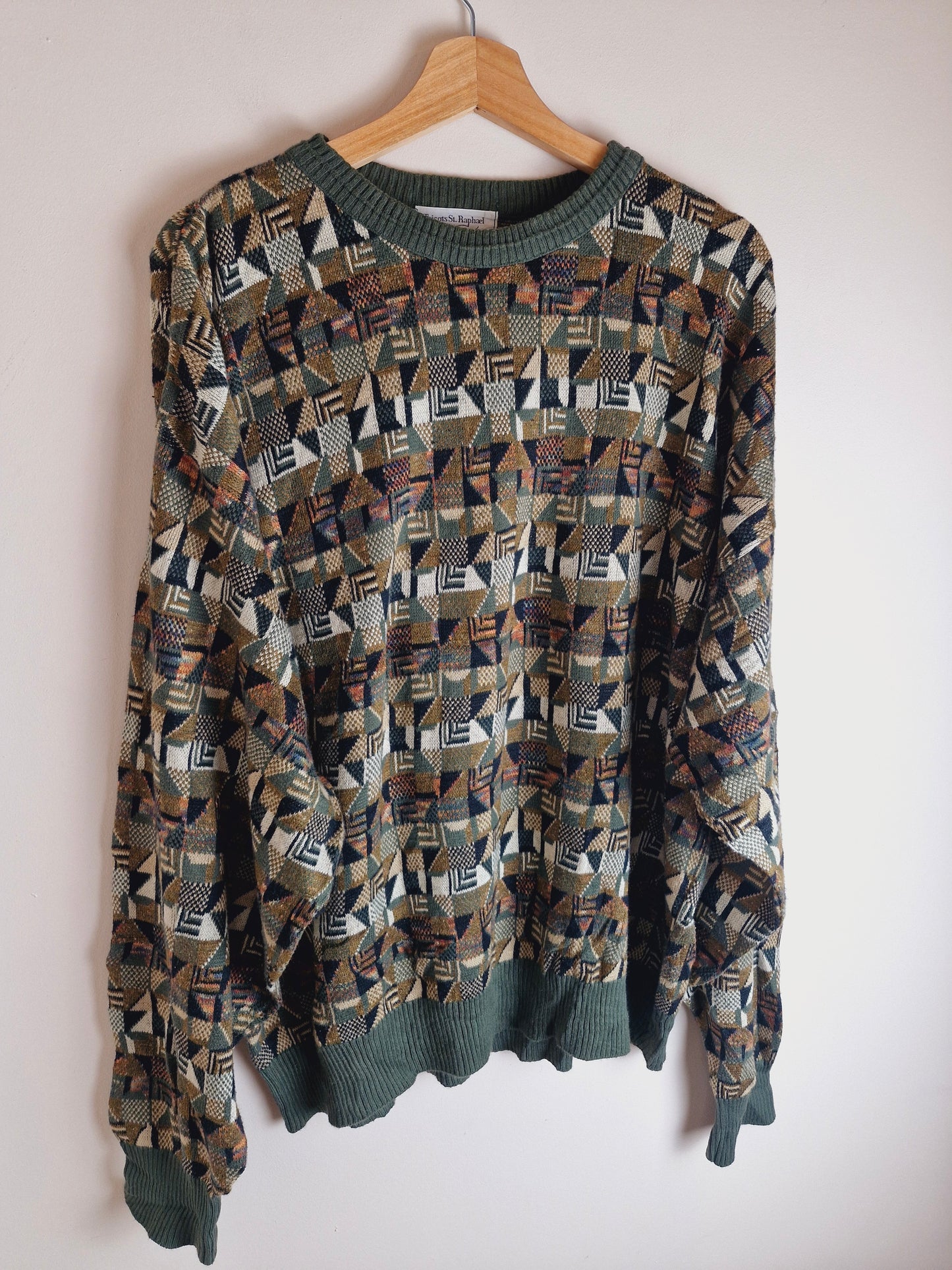 Mens Vintage Cotton Blend Green Jumper L