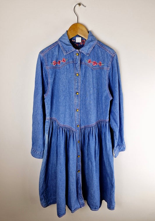 Girls Vintage Denim Shirt Dress Cotton 10 yrs