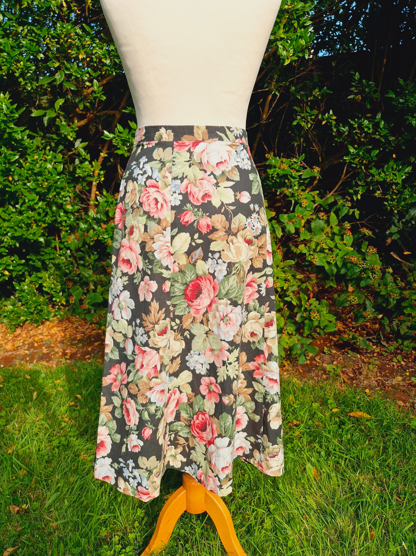 Vintage Handmade Midi Floral Skirt M L