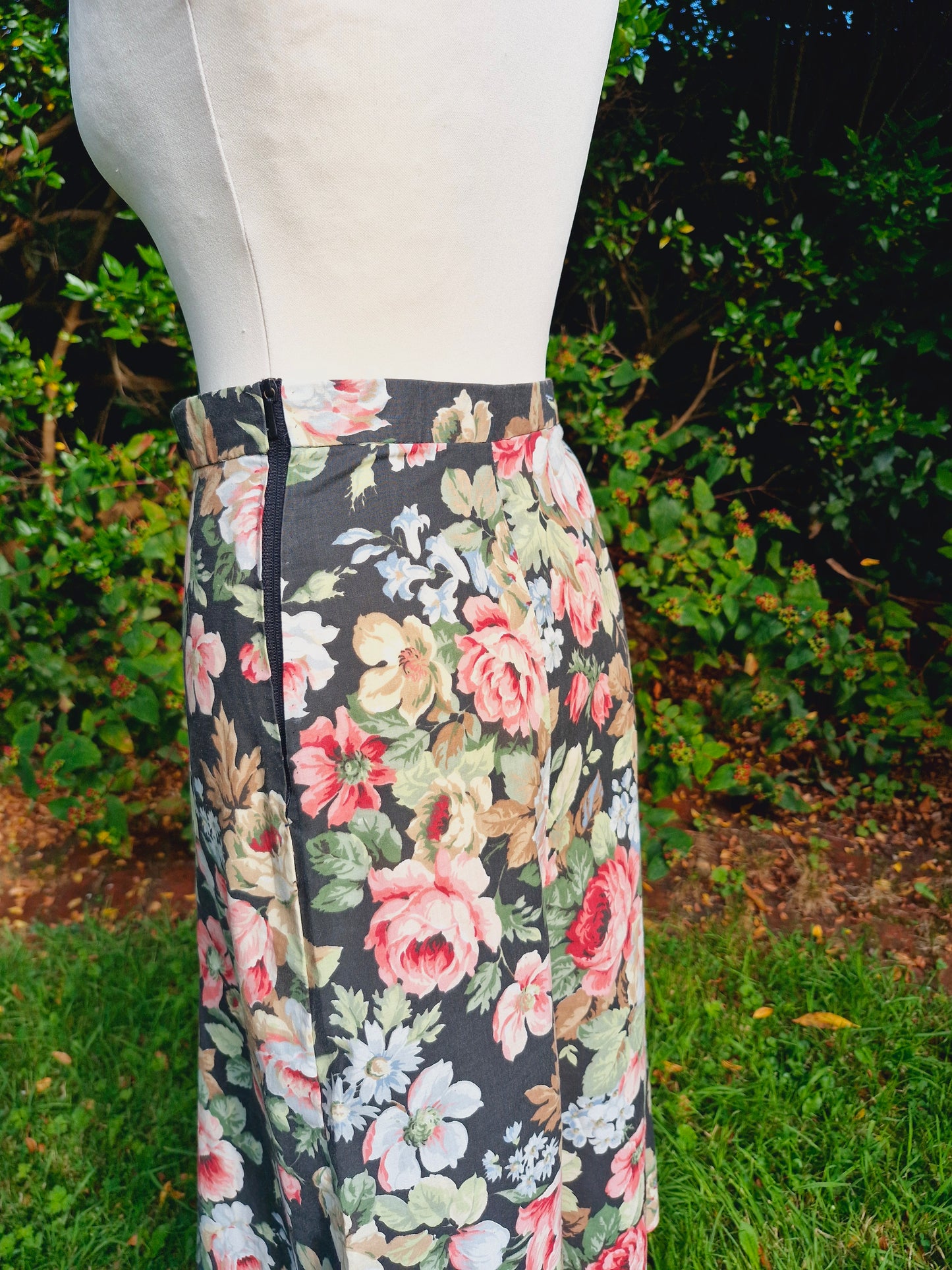 Vintage Handmade Midi Floral Skirt M L