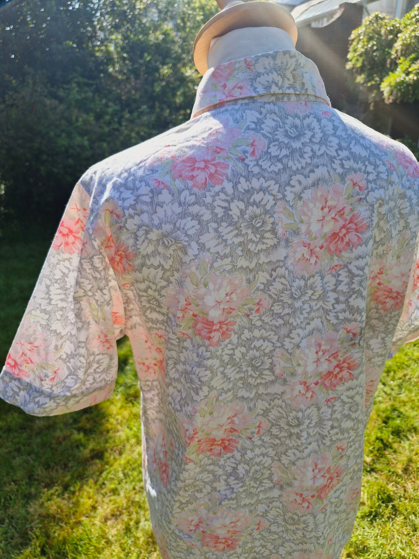 Vintage Cotton Floral Shirt Top Blouse M L