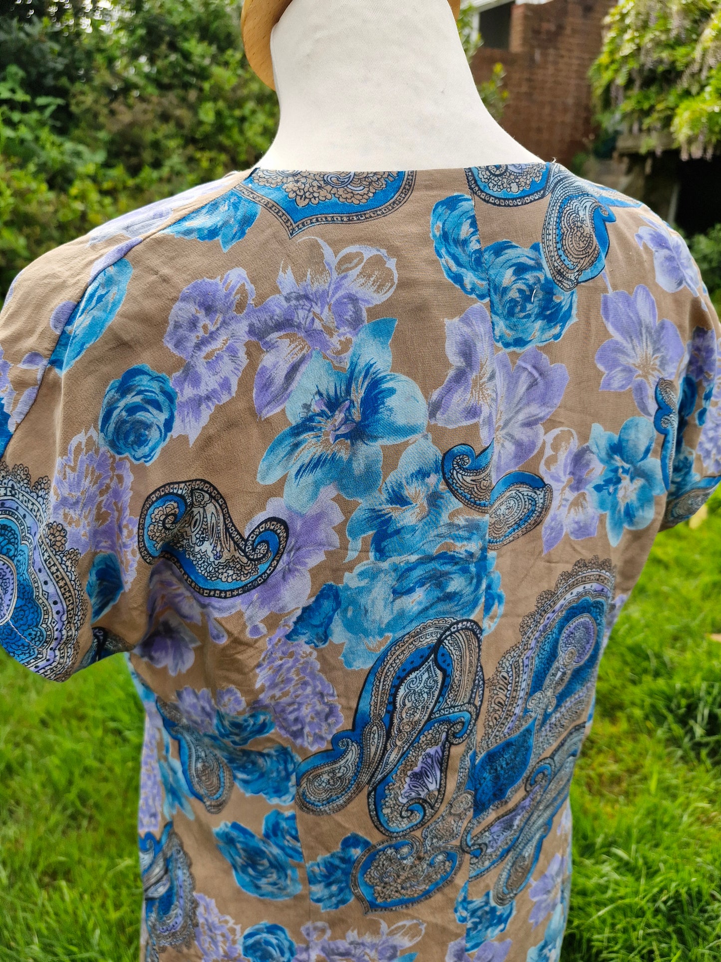 Handmade Vintage Silk Blue Floral Dress M