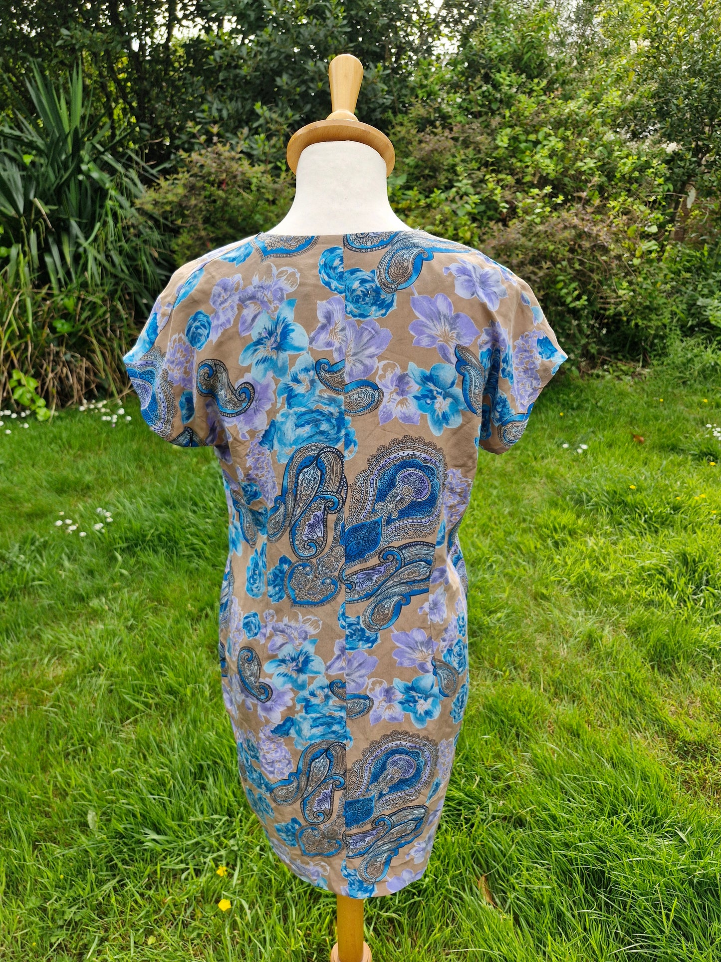 Handmade Vintage Silk Blue Floral Dress M