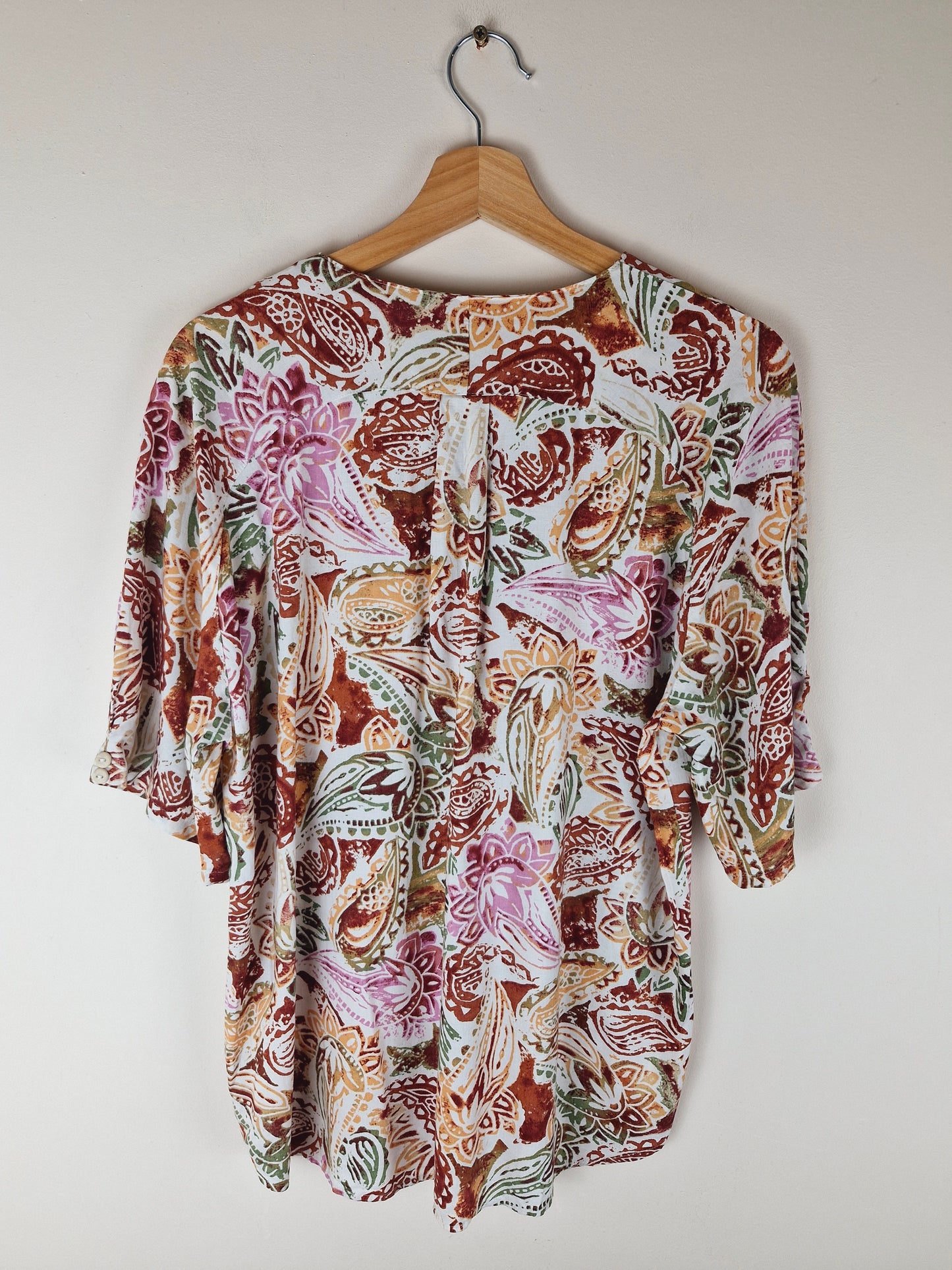 Vintage Viscose Linen Summer Top Paisley Print M L