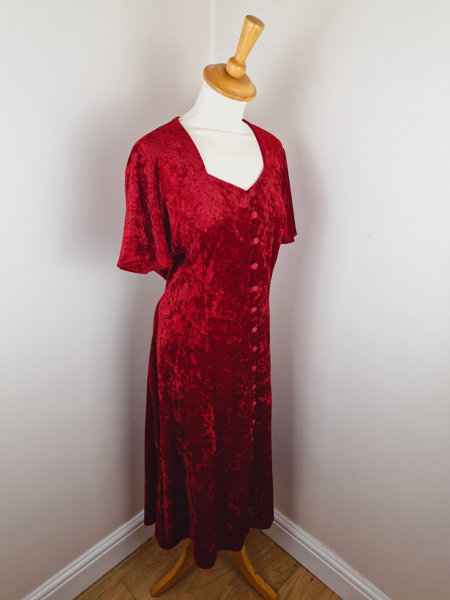 Vintage 90s Red Velvet Long Slip Teadress XL