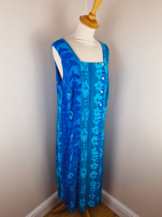 Vintage 90s Long Turquoise Slip Dress XL