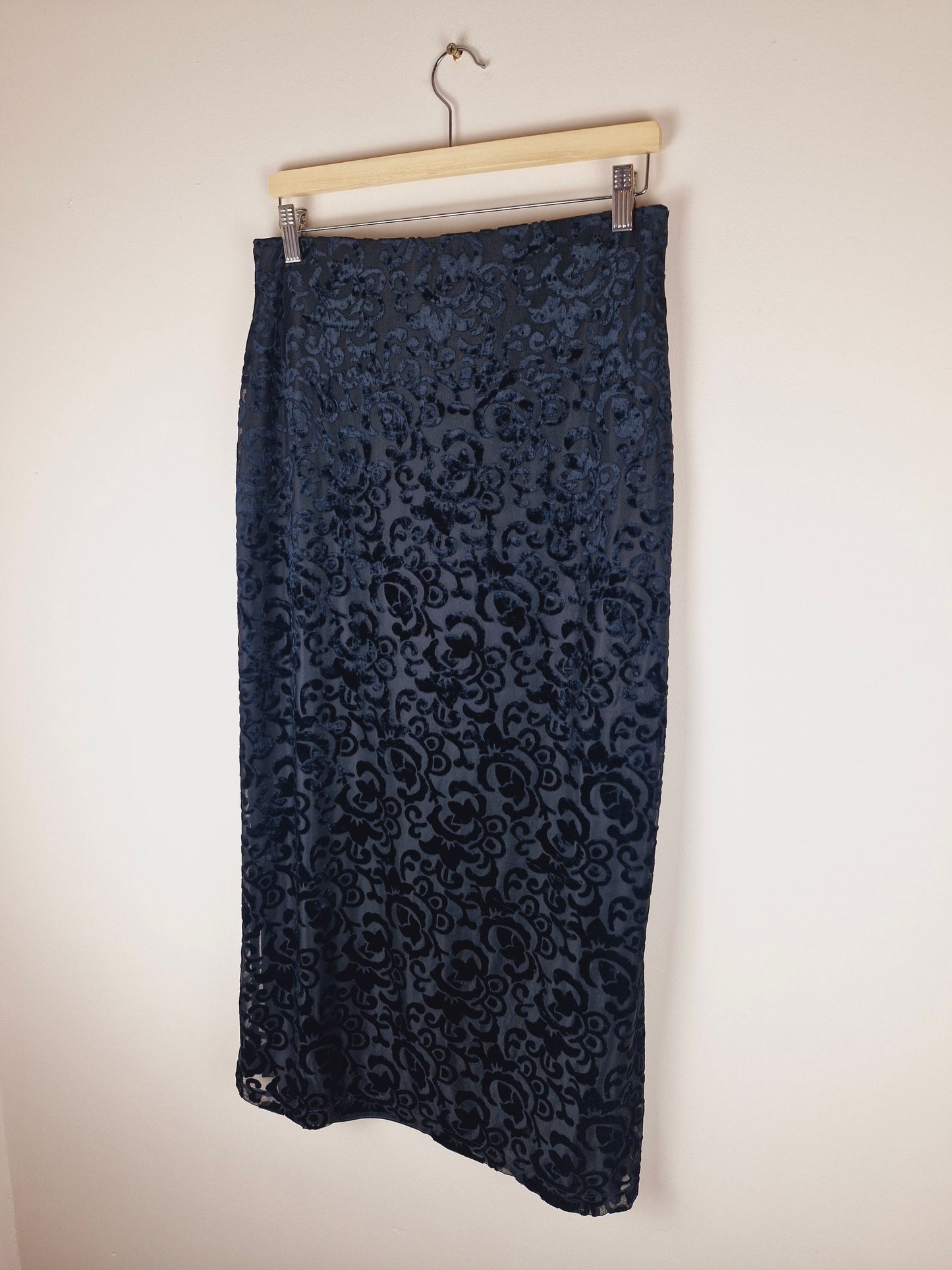 Vintage 90s Velvet Black Slip Skirt S M