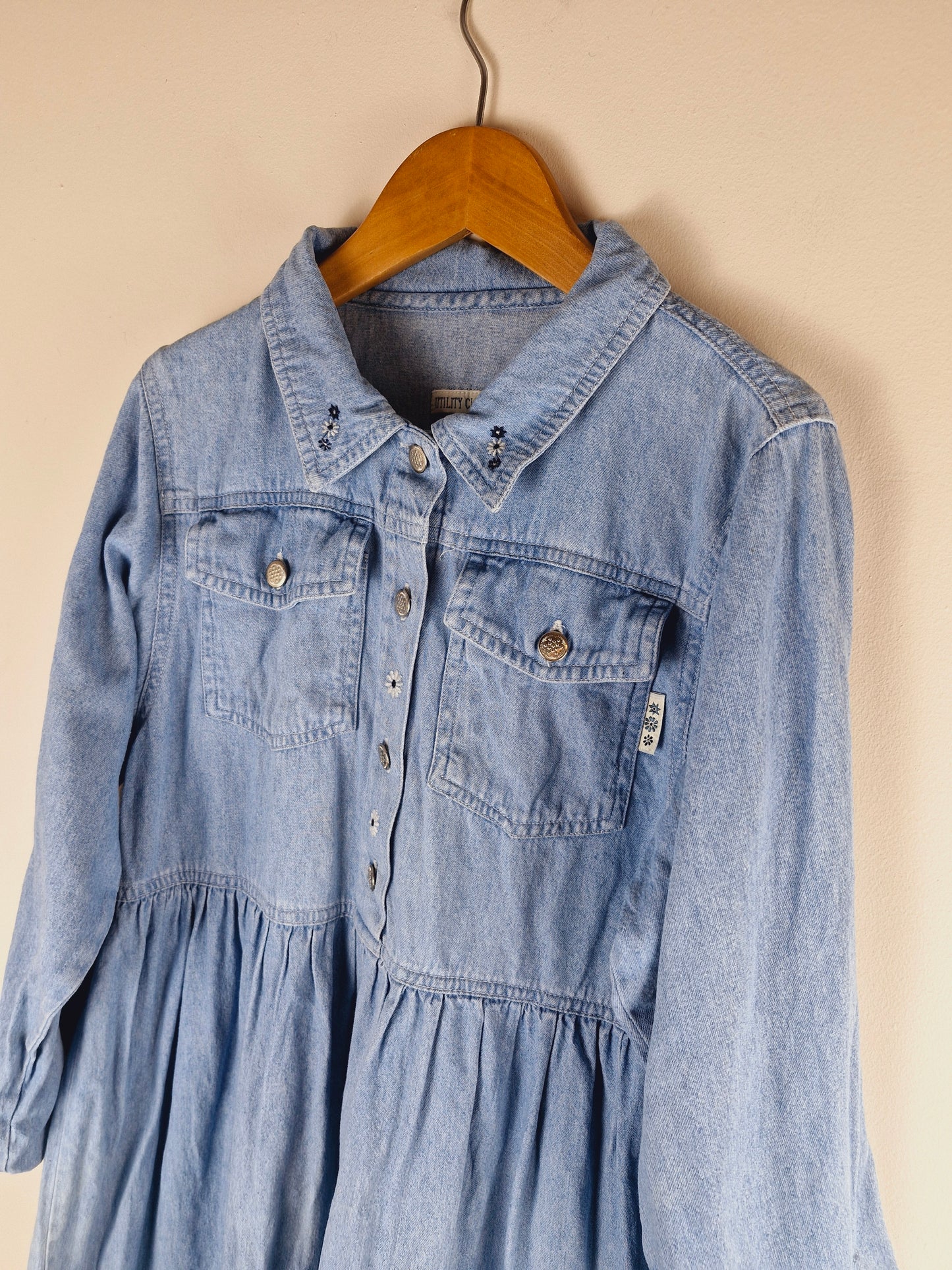 Girls Vintage Denim Embroidered Dress 9 - 10 yrs