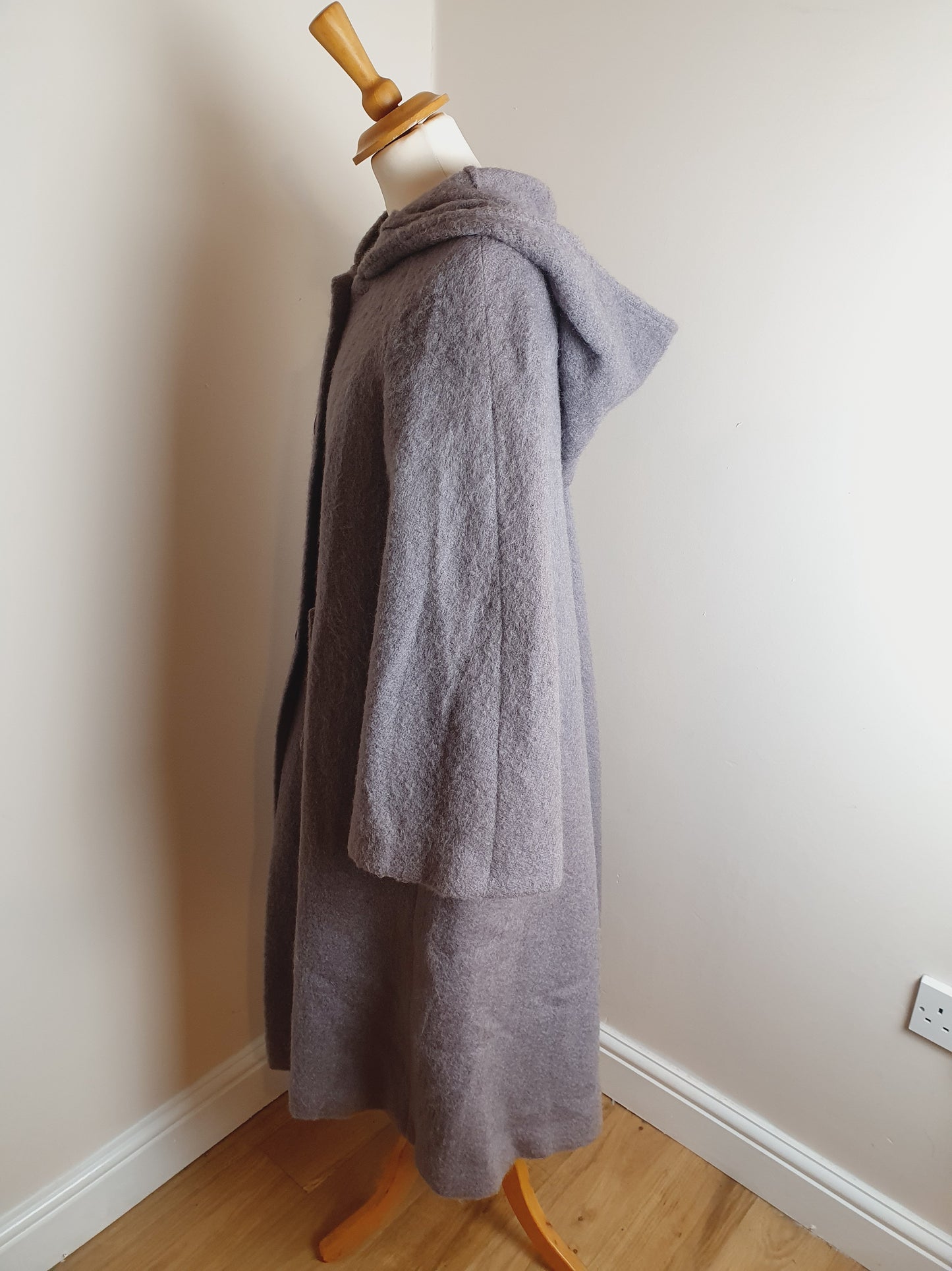 Vintage Long Mohair Hooded Cape Coat M L