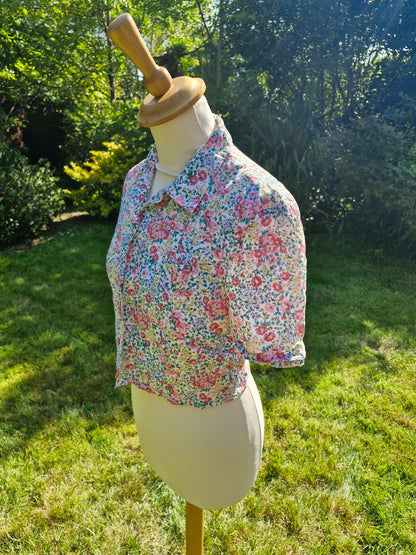 Vintage Cropped Shirt Top Blouse S M