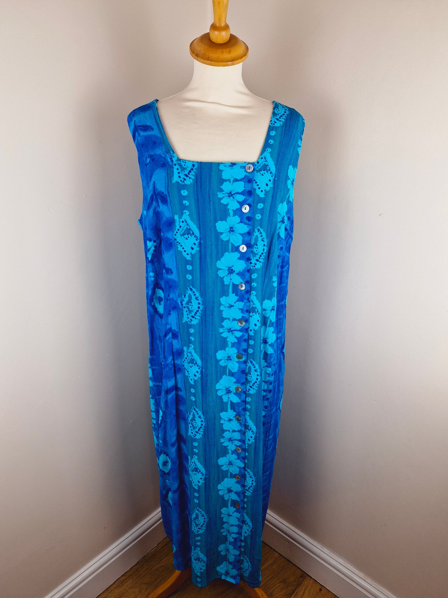 Vintage 90s Long Turquoise Slip Dress XL