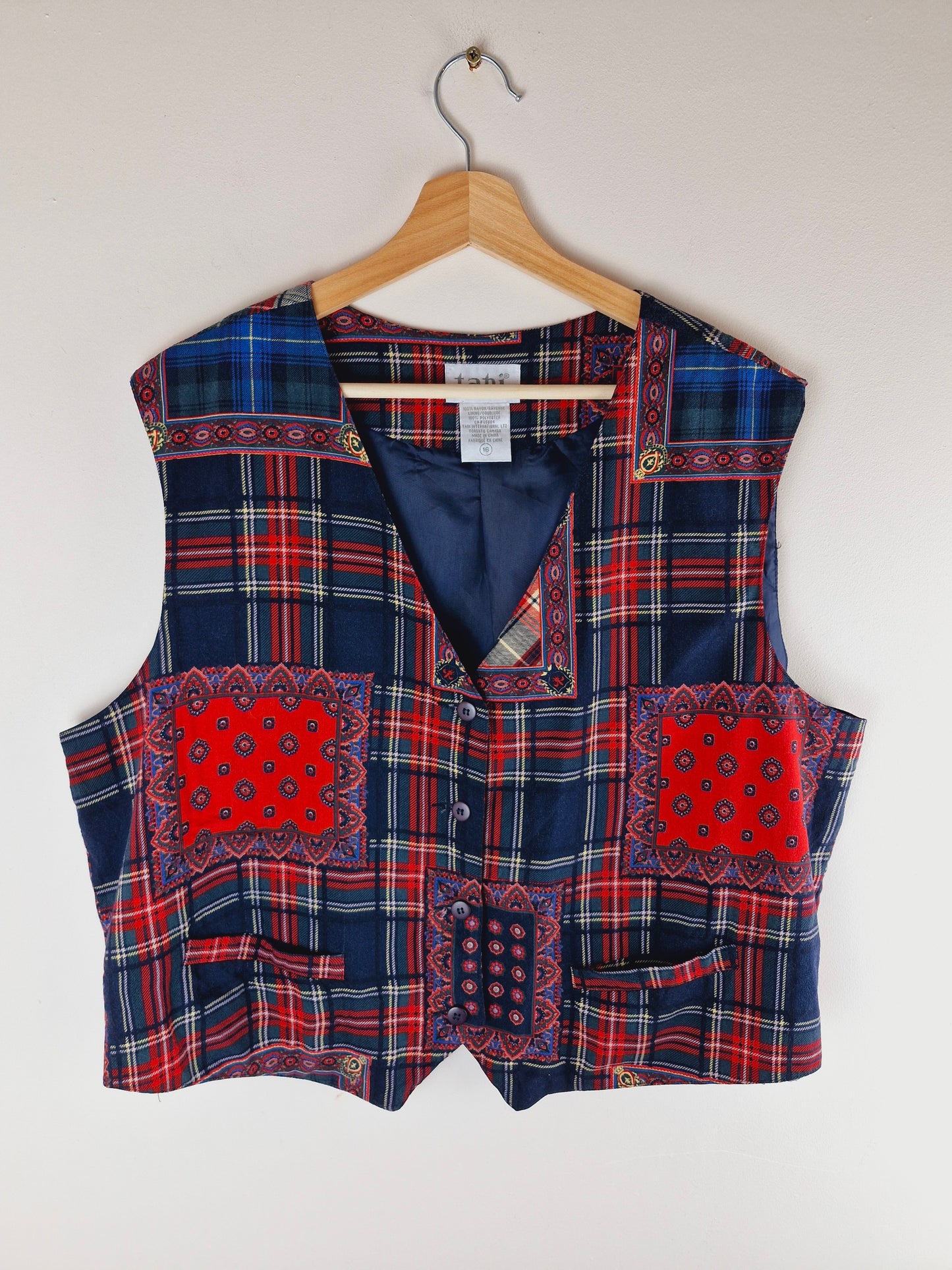 Vintage Tartan Patchwork Style Waistcoat XXL