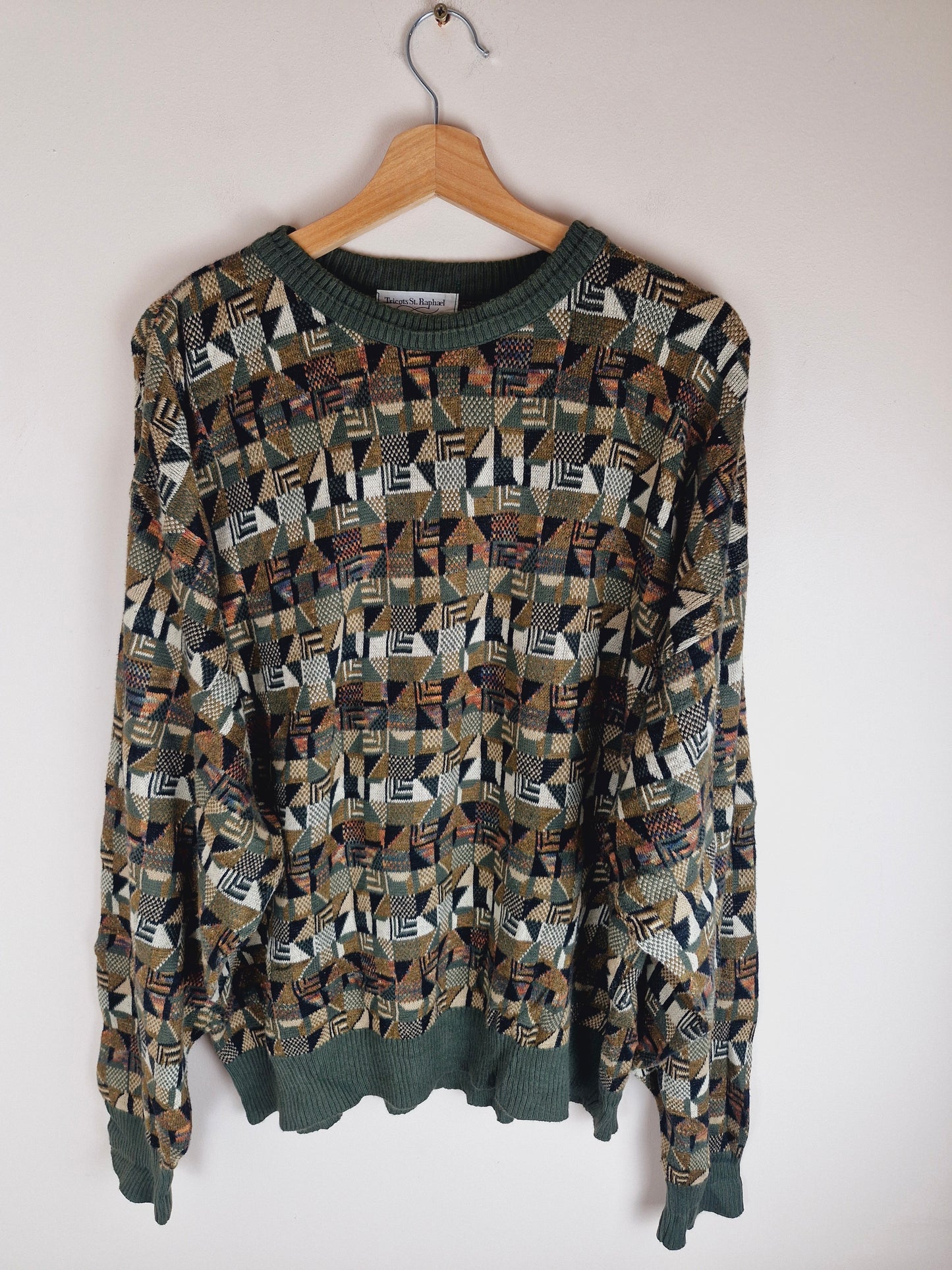 Mens Vintage Cotton Blend Green Jumper L