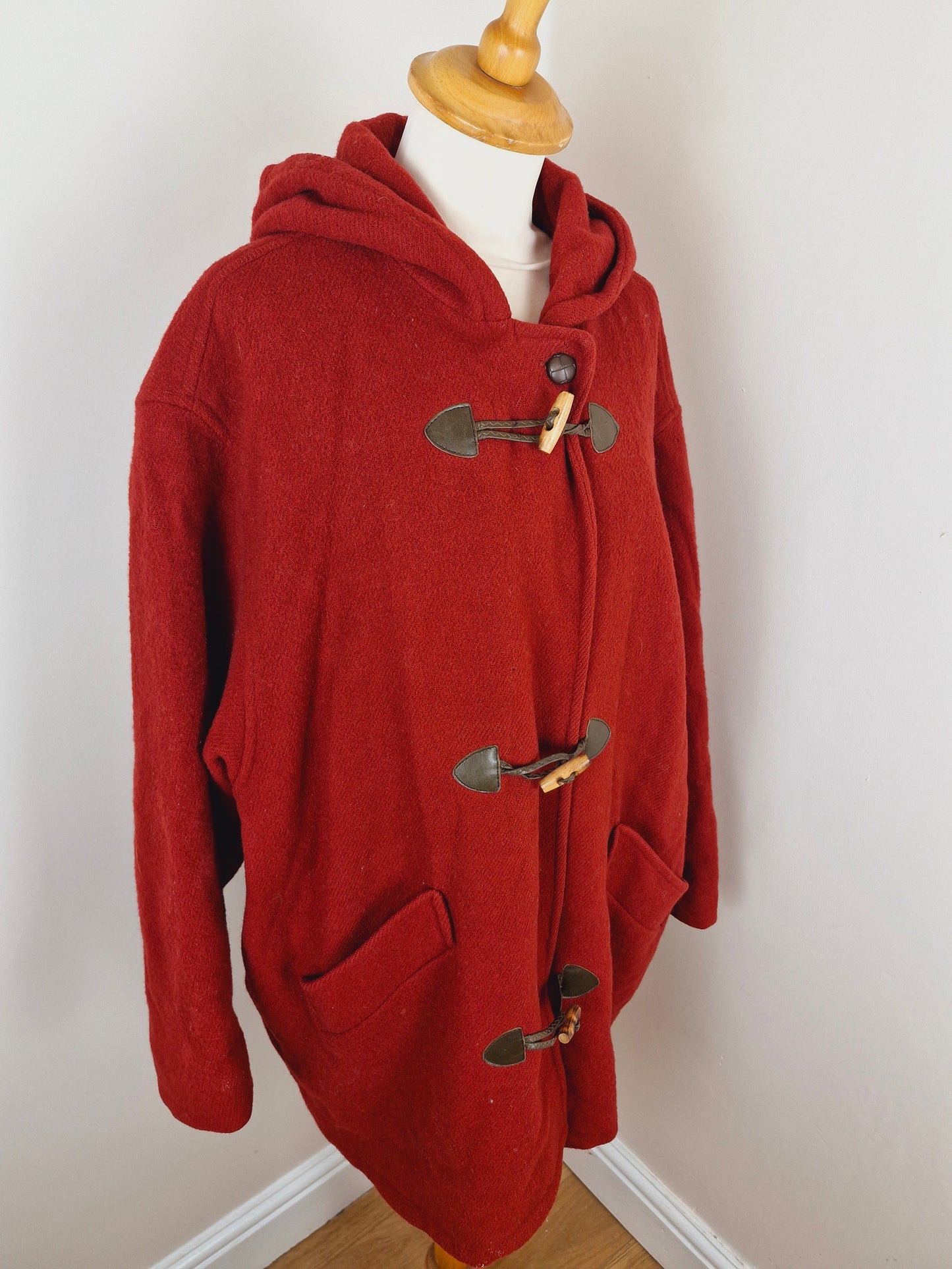 Vintage Red Wool Duffel Coat XL