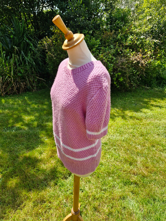 Handknitted Vintage Short Sleeve Pink Lilac Jumper M L