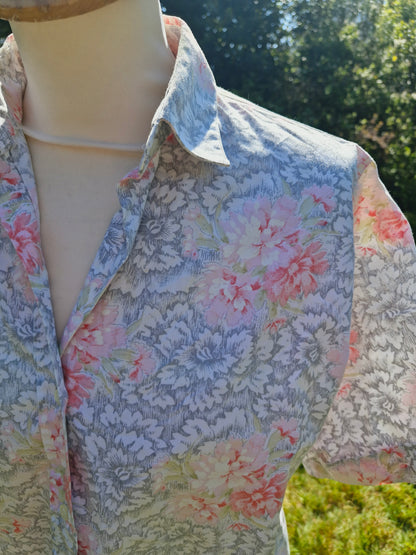 Vintage Cotton Floral Shirt Top Blouse M L
