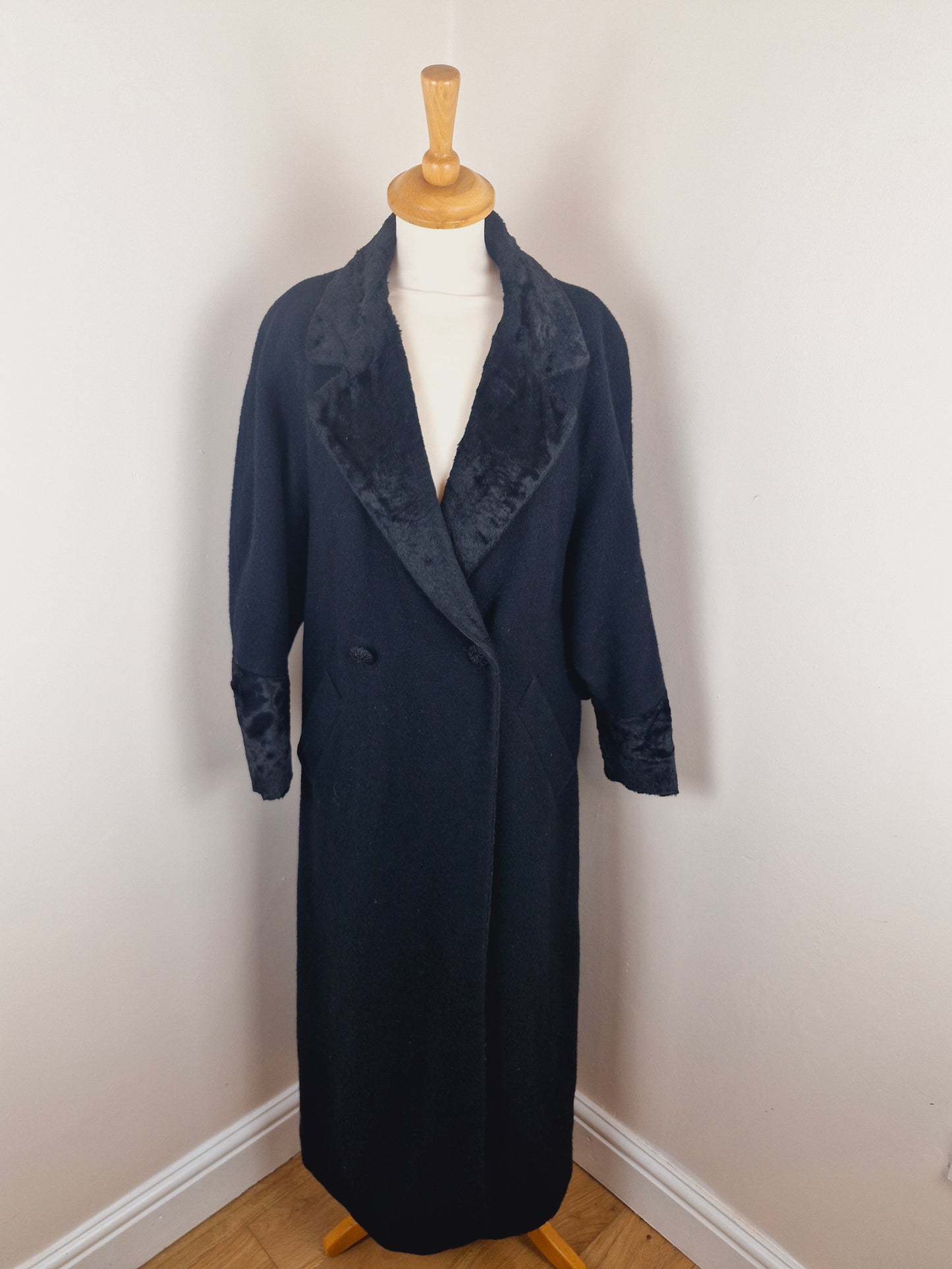 Vintage Next 90s Black Maxi Wool Blend Coat M