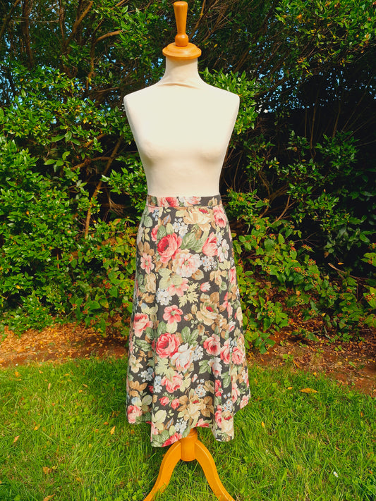 Vintage Handmade Midi Floral Skirt M L