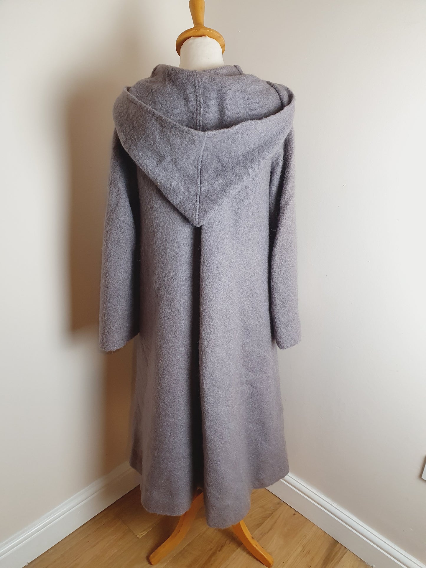 Vintage Long Mohair Hooded Cape Coat M L