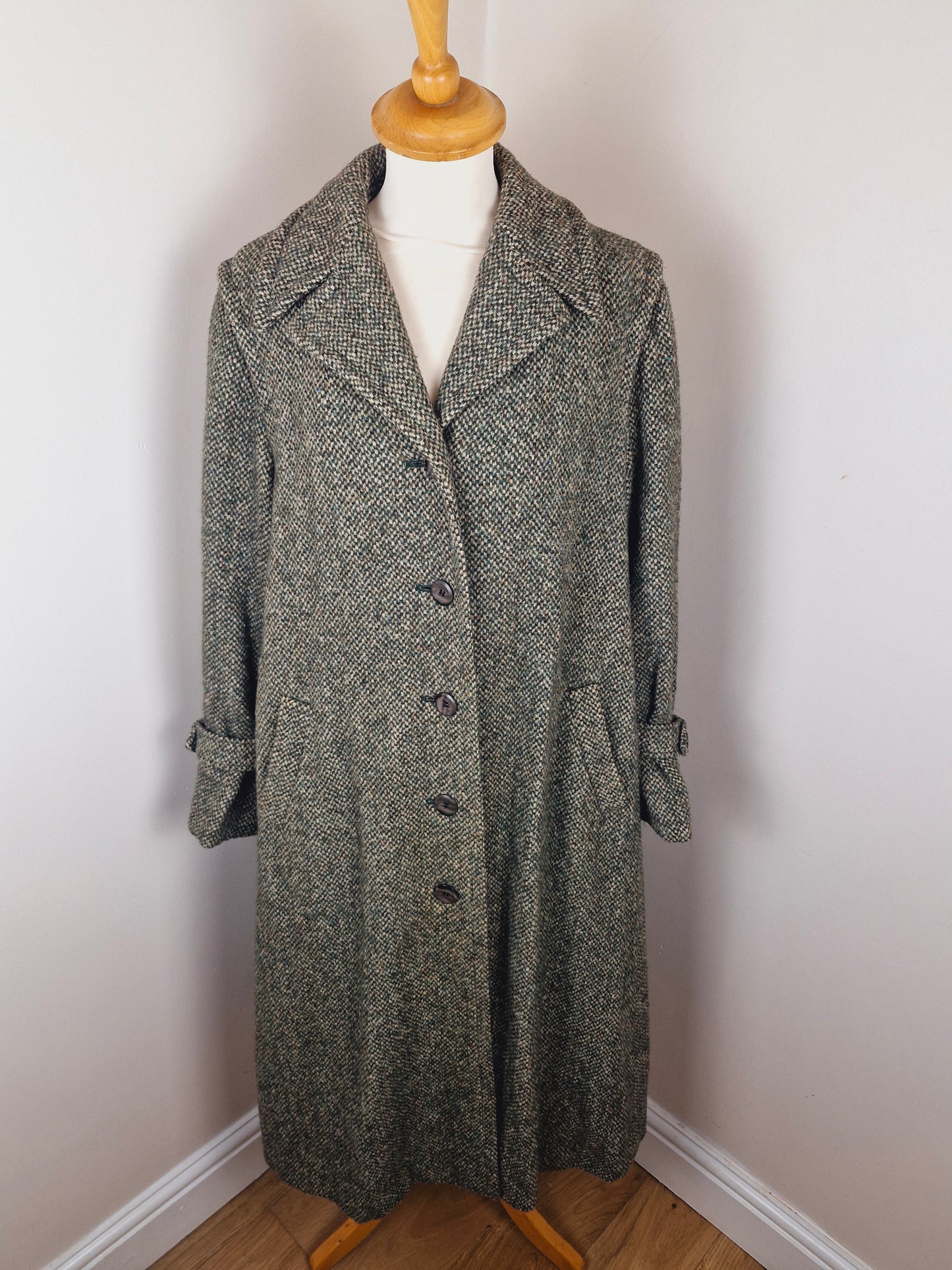 Vintage 1960s Long Wool Blend Coat L