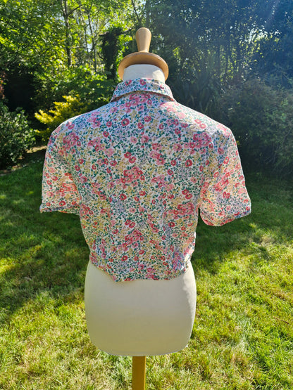 Vintage Cropped Shirt Top Blouse S M