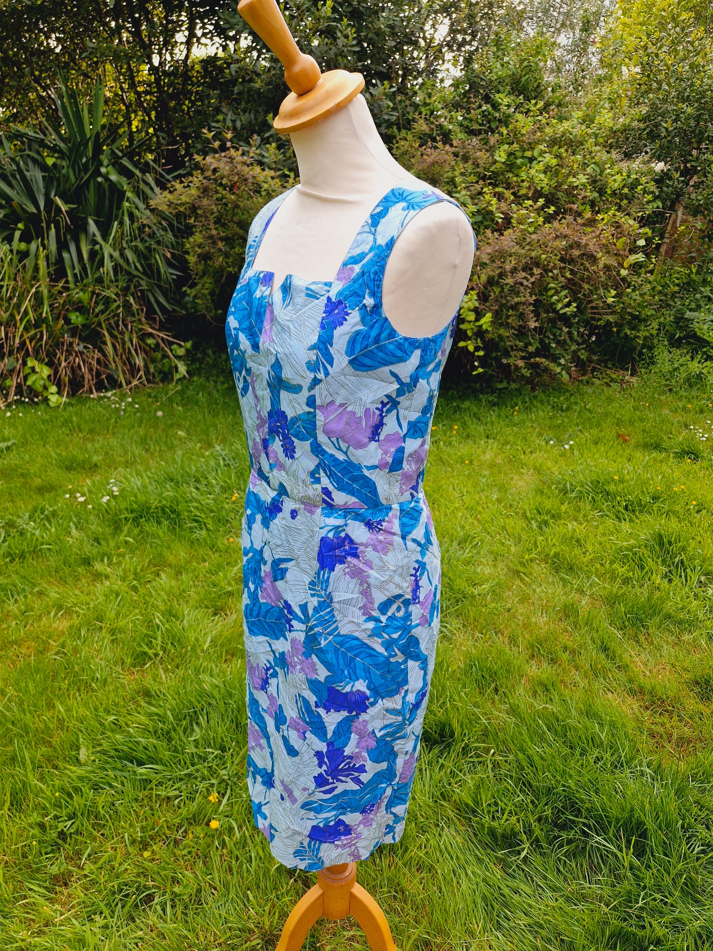 Vintage Thai Silk Blue Shift Dress S