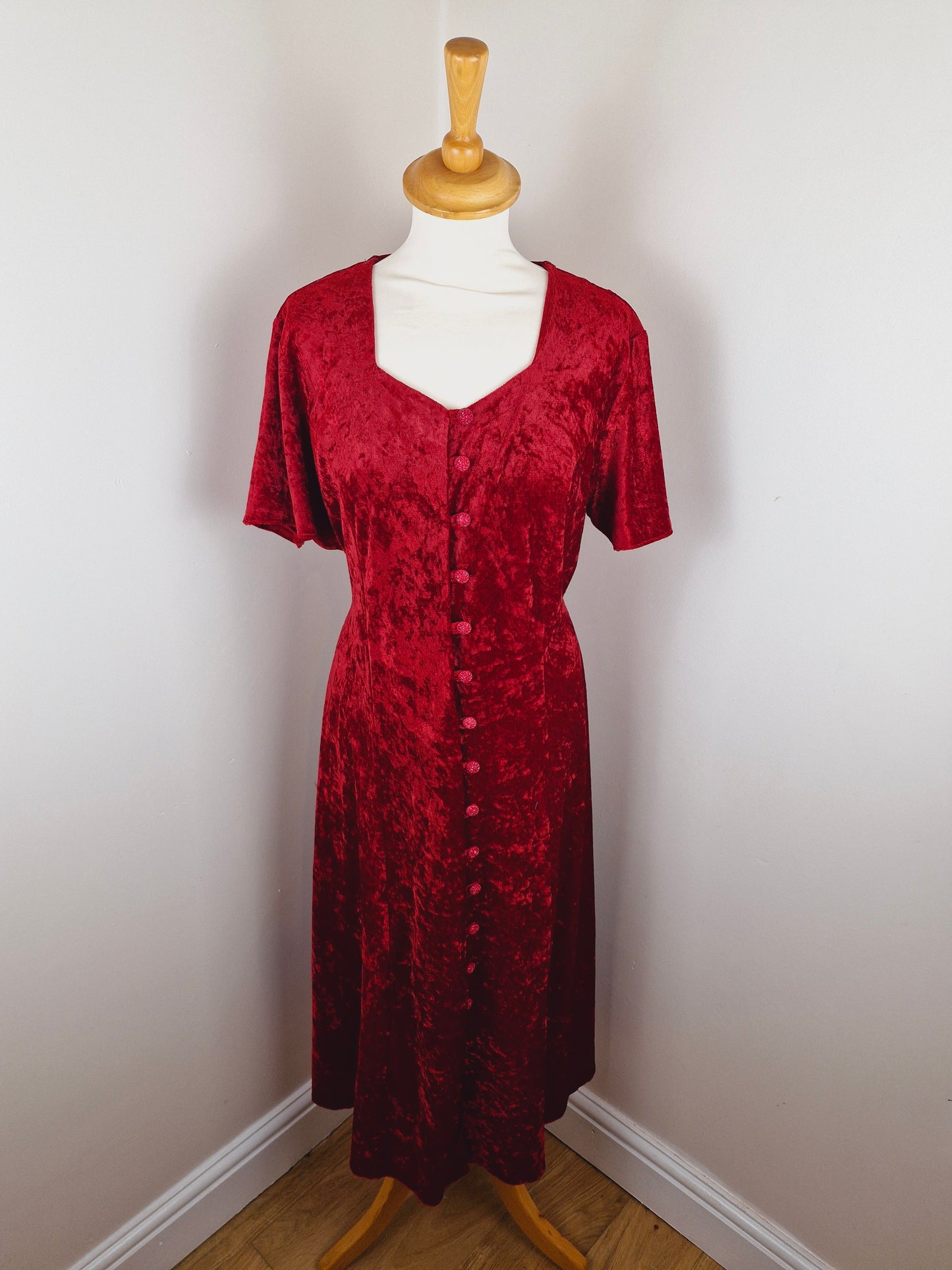 Vintage 90s Red Velvet Long Slip Teadress XL