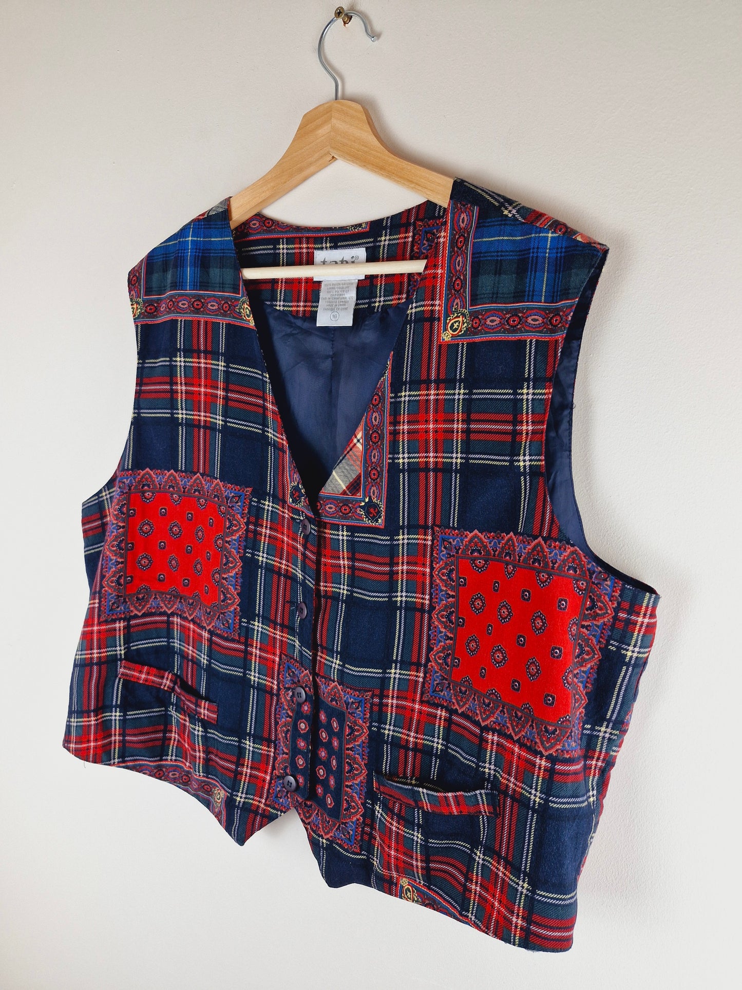 Vintage Tartan Patchwork Style Waistcoat XXL