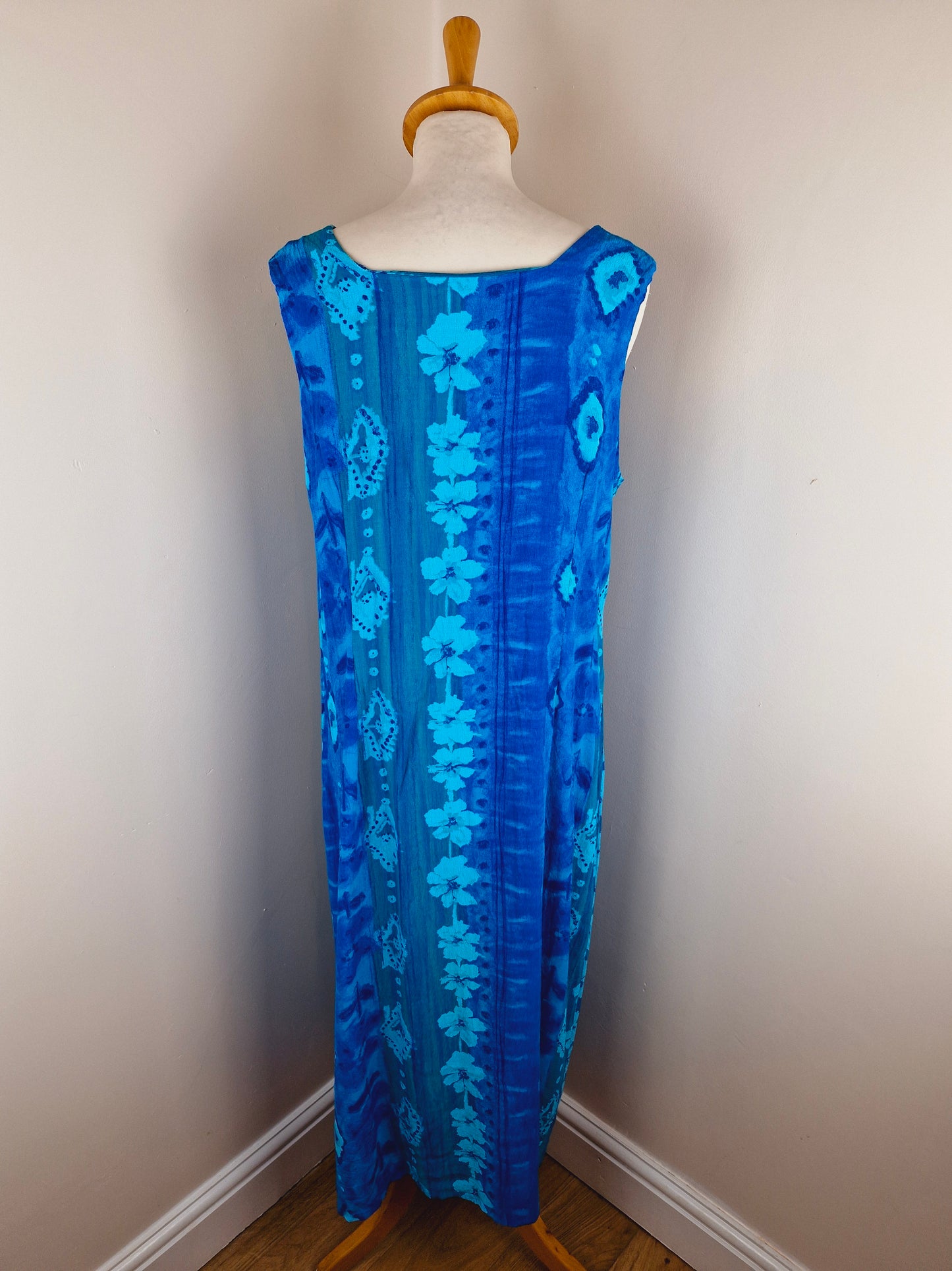 Vintage 90s Long Turquoise Slip Dress XL