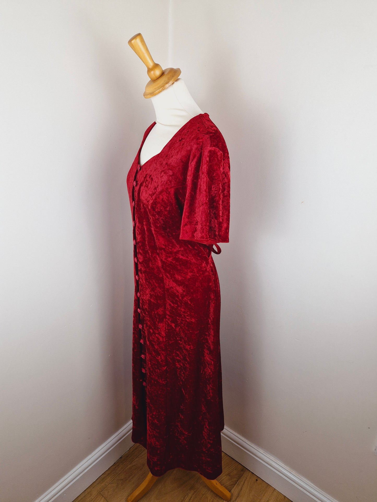 Vintage 90s Red Velvet Long Slip Teadress XL