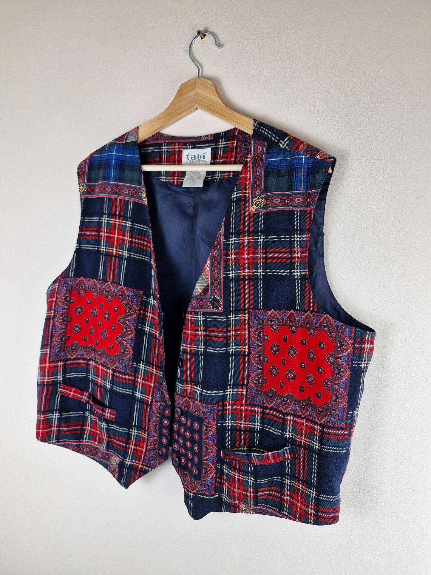 Vintage Tartan Patchwork Style Waistcoat XXL