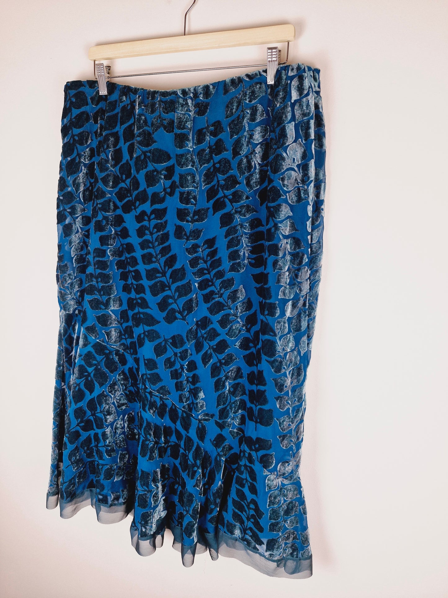 Vintage 90s Turquoise Velvet Midi Slip Skirt XL