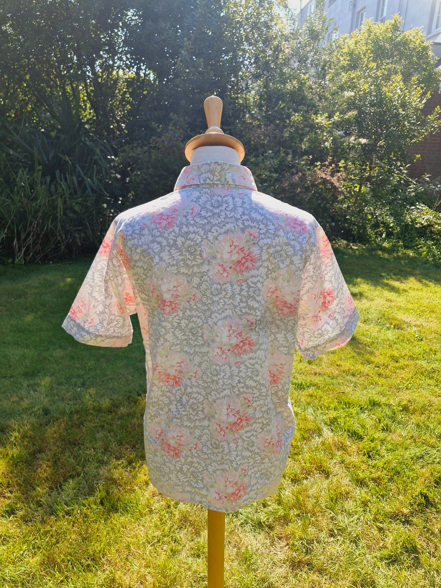 Vintage Cotton Floral Shirt Top Blouse M L