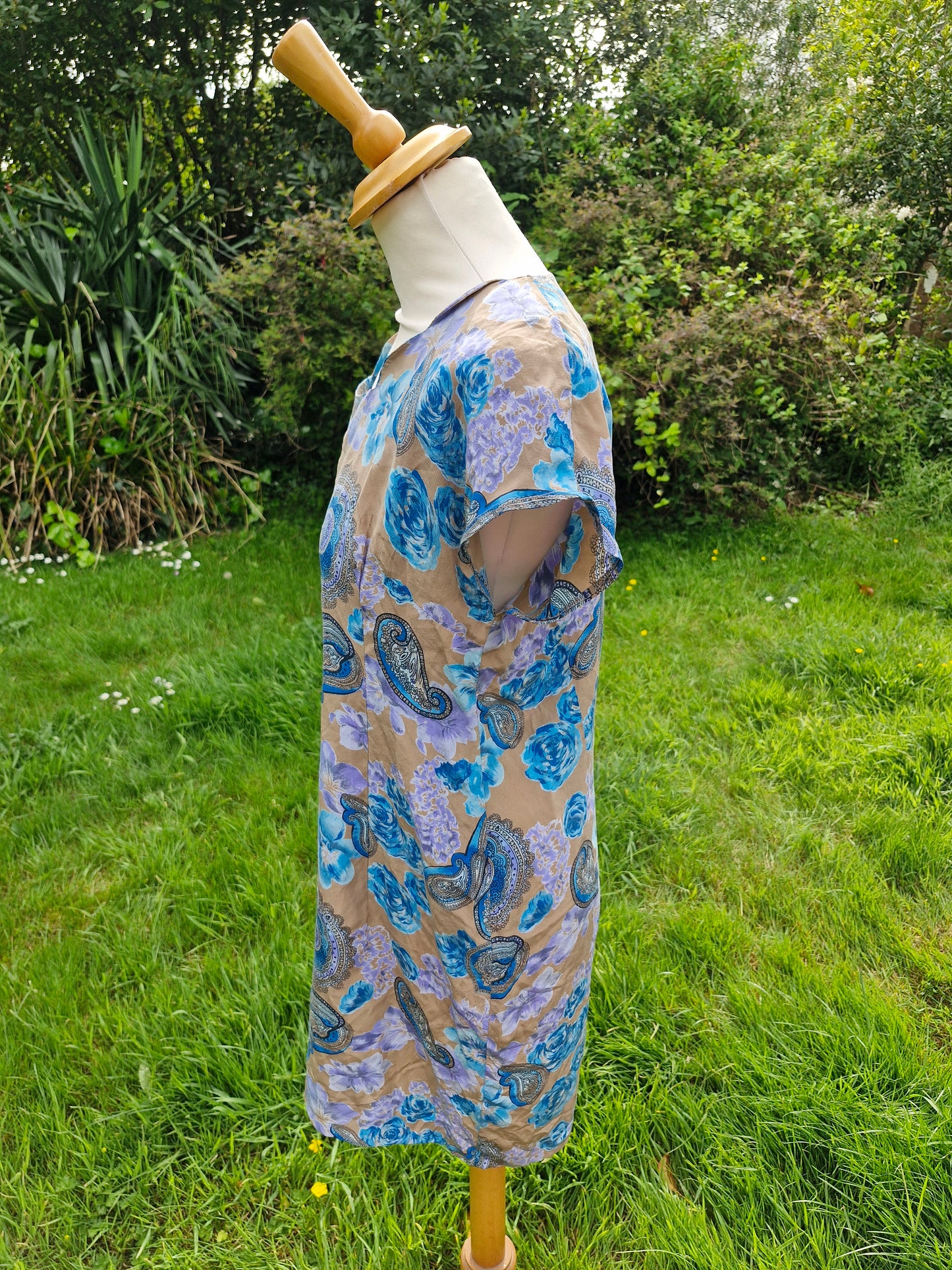 Handmade Vintage Silk Blue Floral Dress M