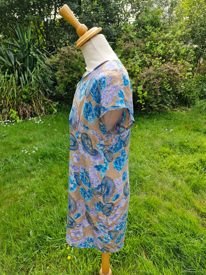 Handmade Vintage Silk Blue Floral Dress M