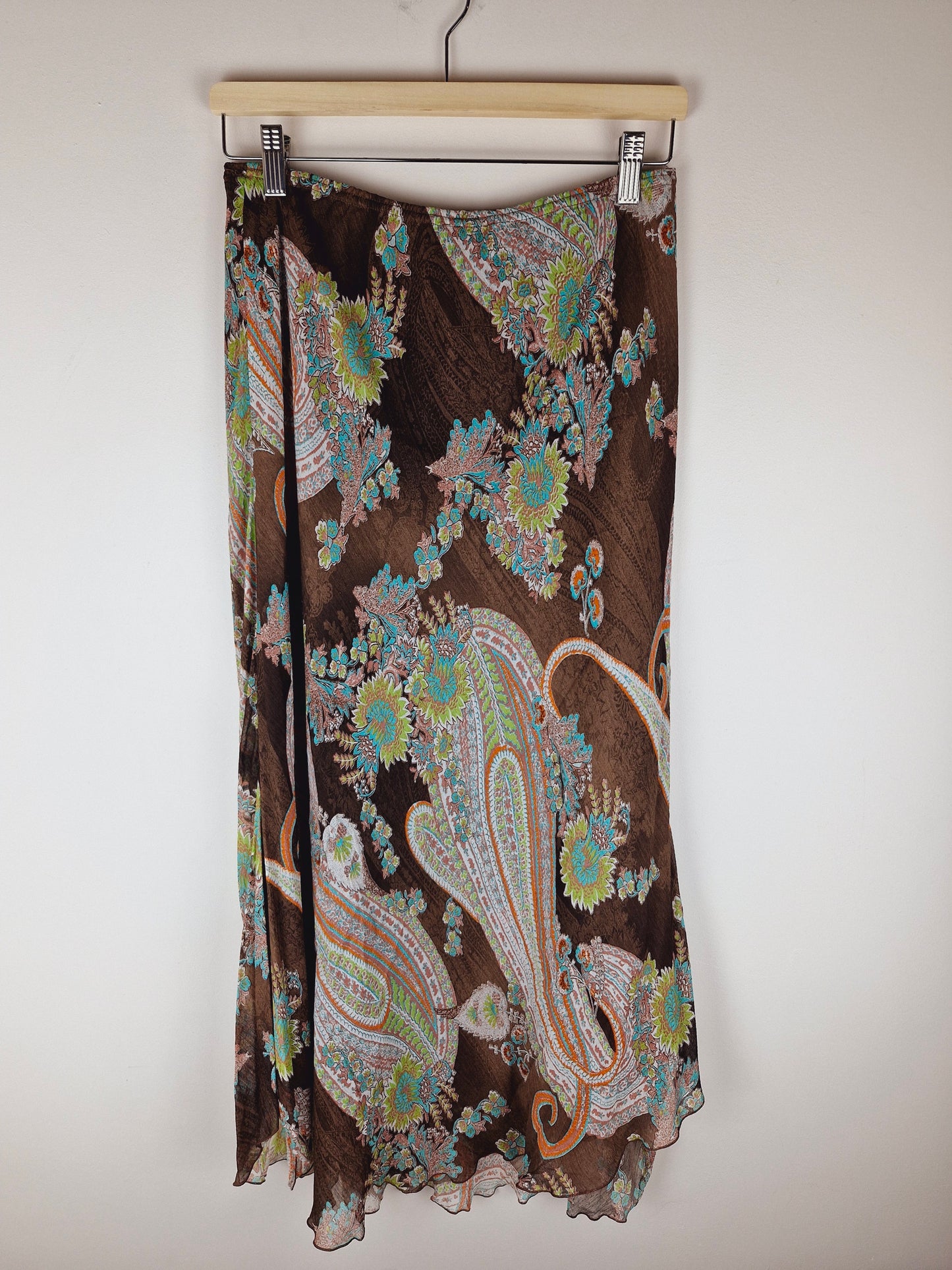 Womens 90s Long Boho Paisley Slip Skirt L