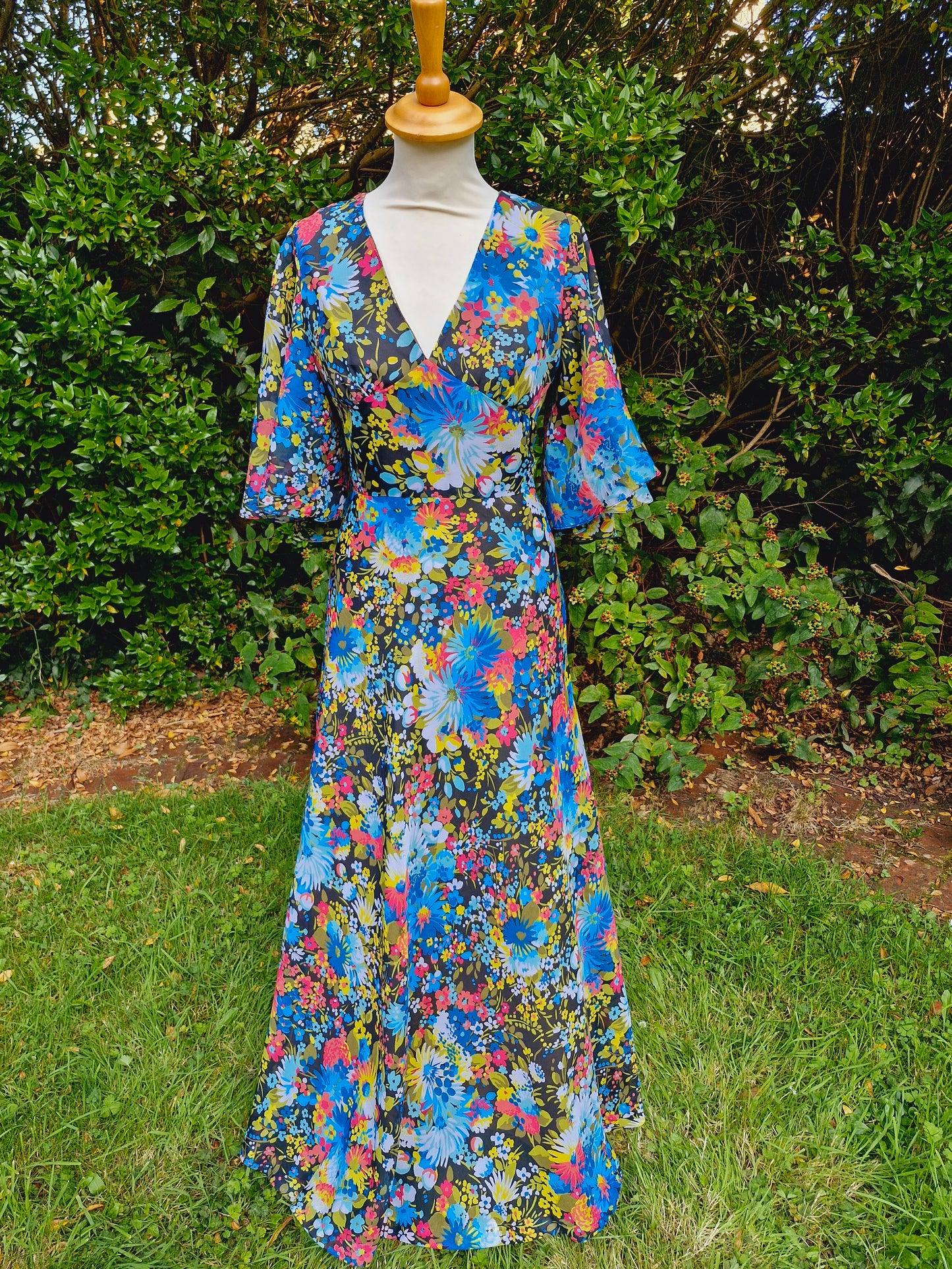 Vintage 1970s Handmade Flared Sleeve Maxi Dress XS