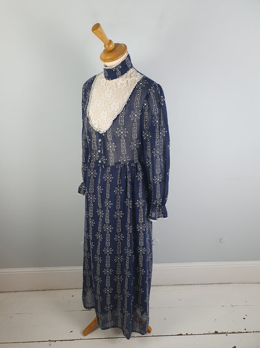 1970s Prairie Maxi Dress S