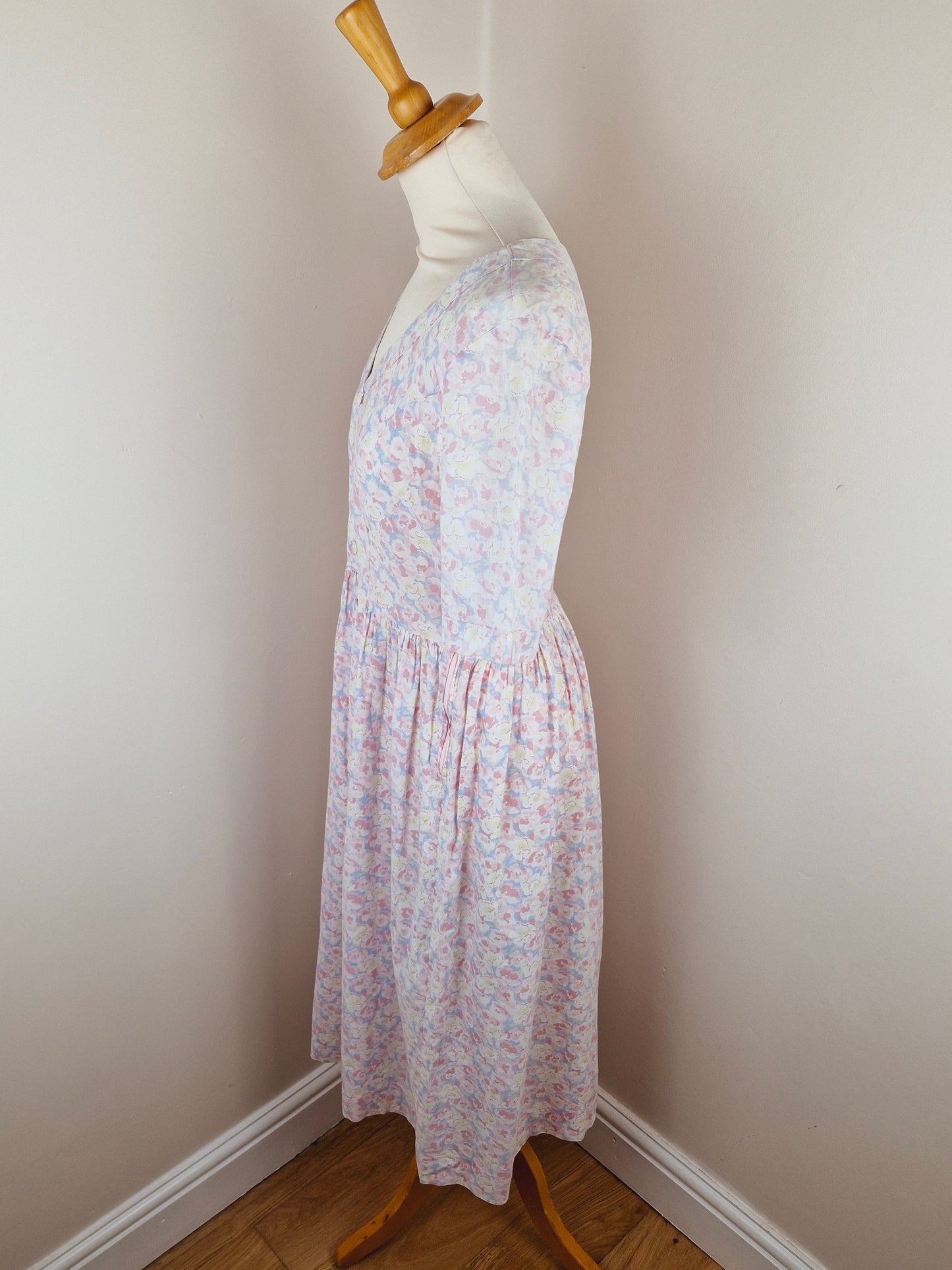 Vintage Cotton Midi Summer Pink Floral Dress S M