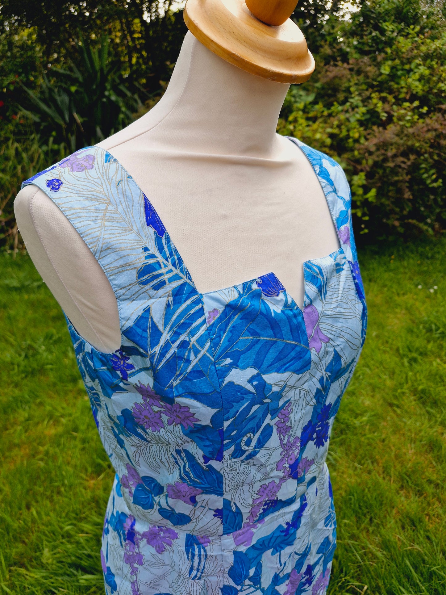 Vintage Thai Silk Blue Shift Dress S