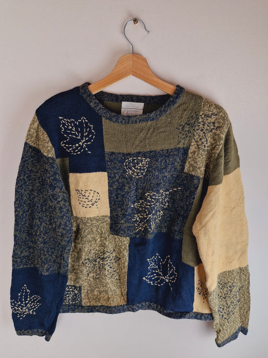 Vintage Hand Embroidered Leaf Jumper M L