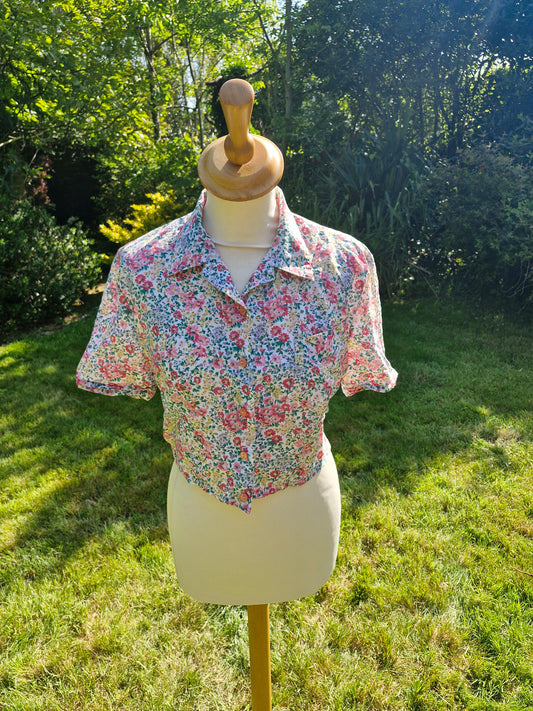 Vintage Cropped Shirt Top Blouse S M