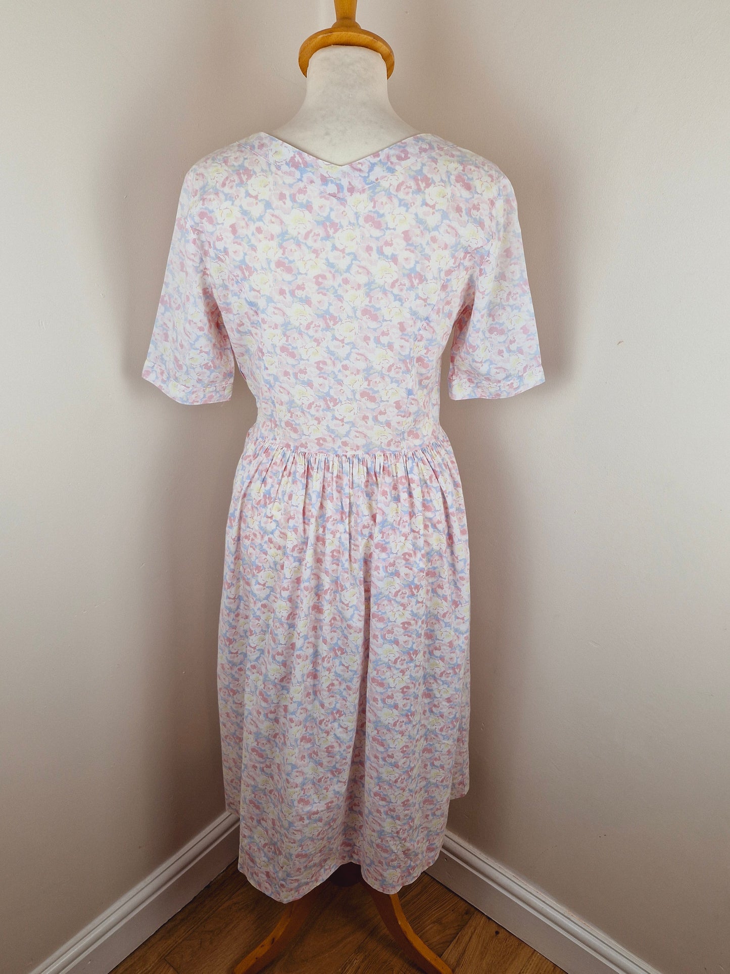 Vintage Cotton Midi Summer Pink Floral Dress S M